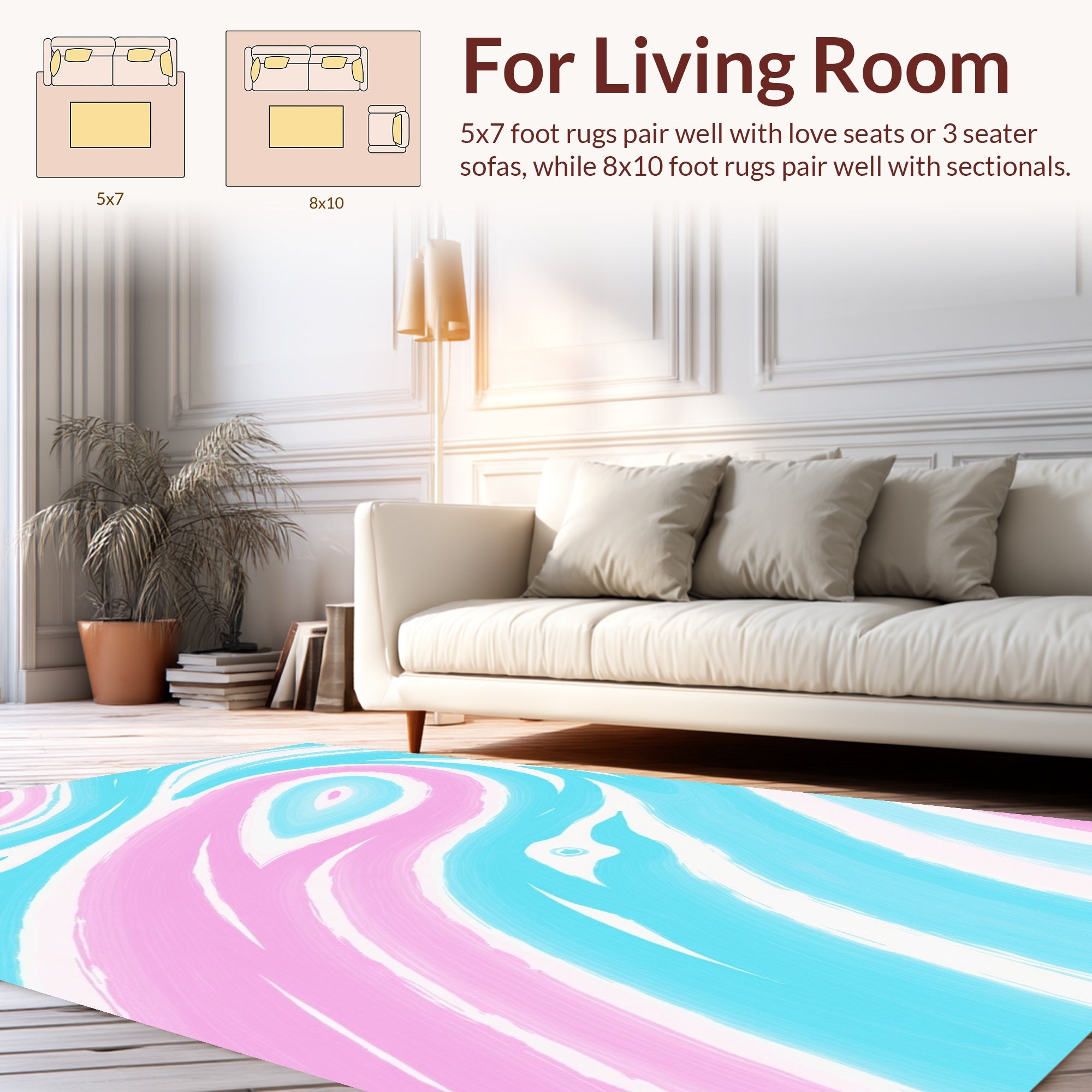 Abstract Wavy Blue Pink Strokes Rug