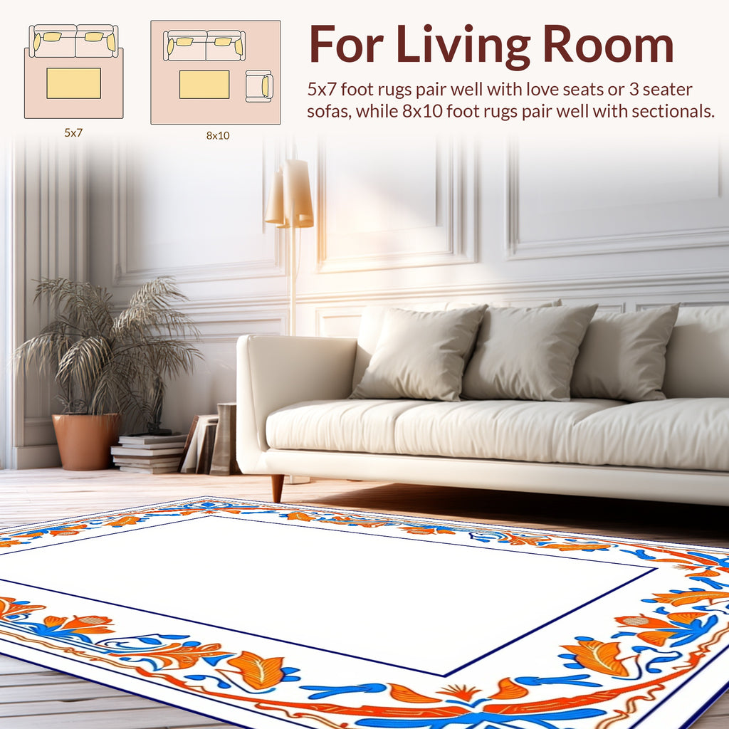 Classic Floral Border With Orange Accents Rug