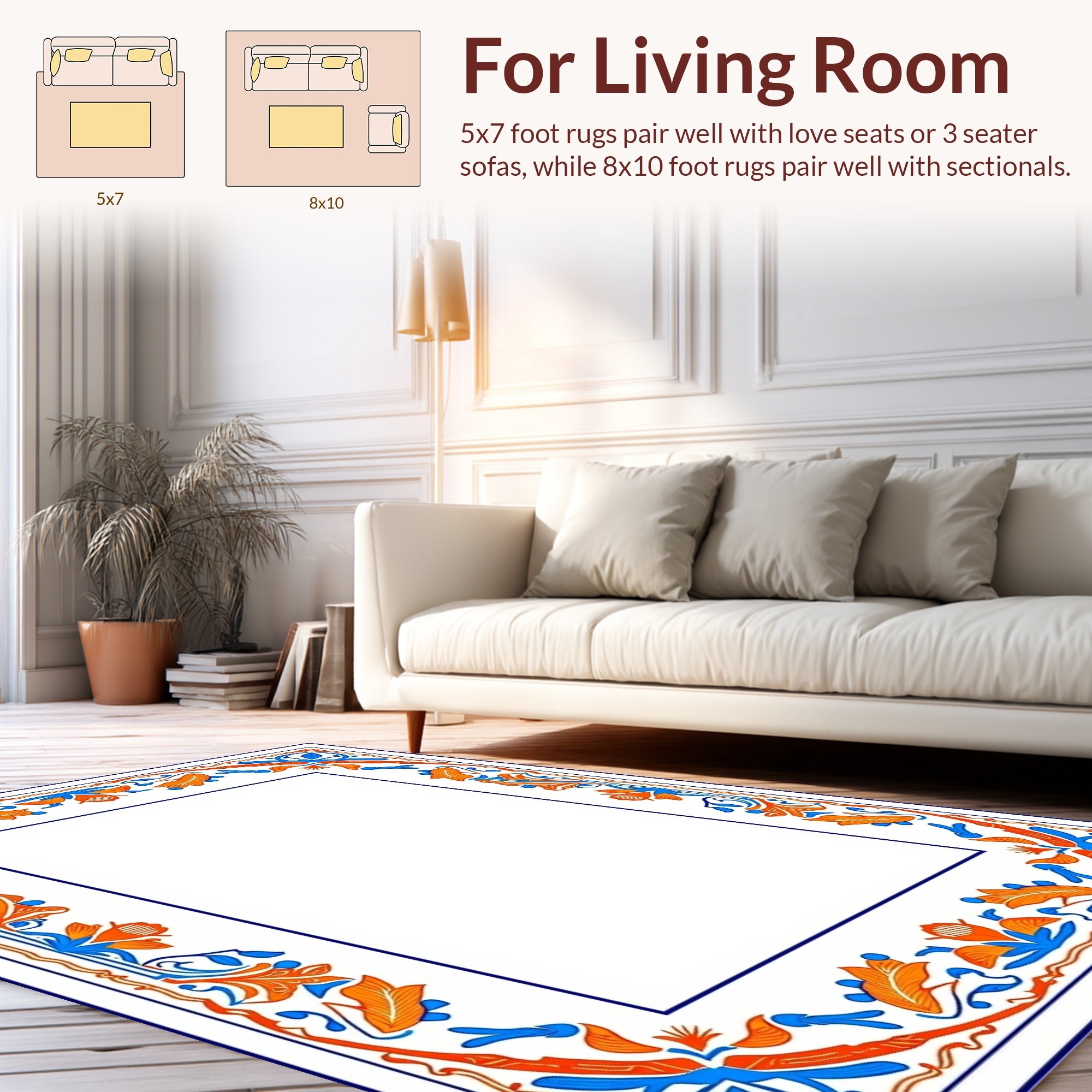 Classic Floral Border With Orange Accents Rug