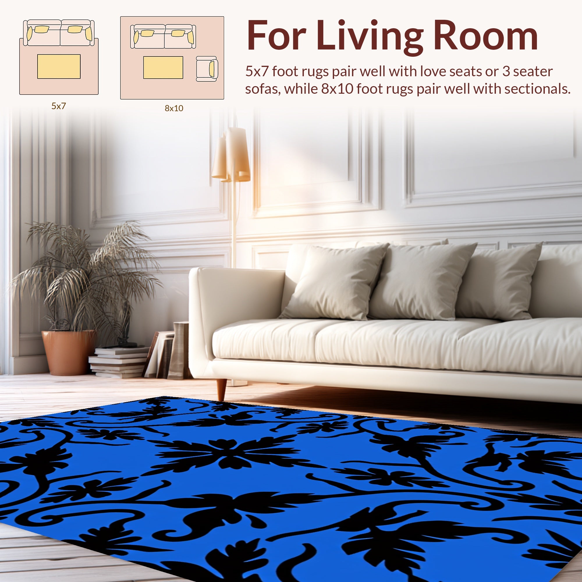 Black Floral Vine Pattern Rug