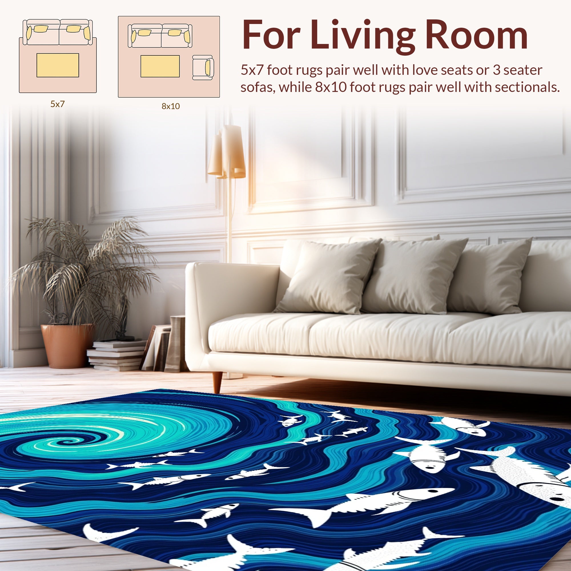 Ocean Swirl With Fish School Rug