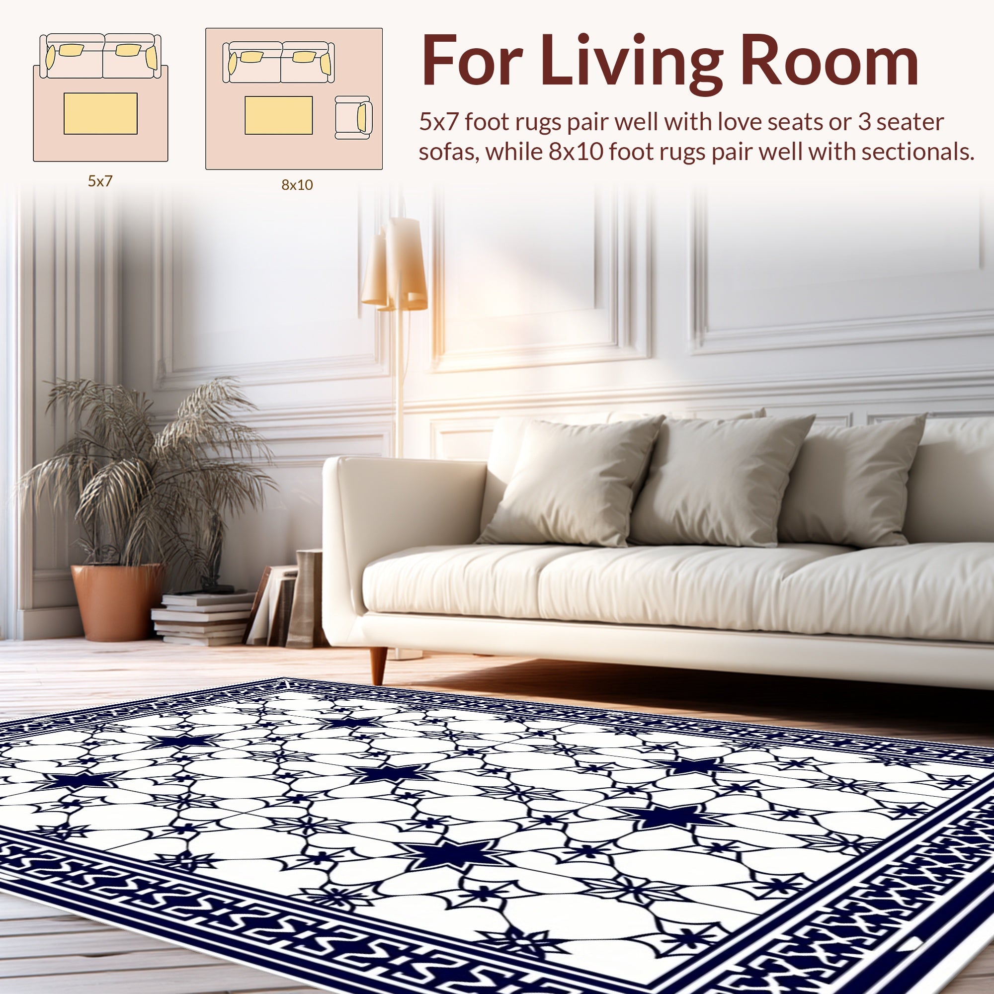 Classic Navy Star Geometric Pattern Rug