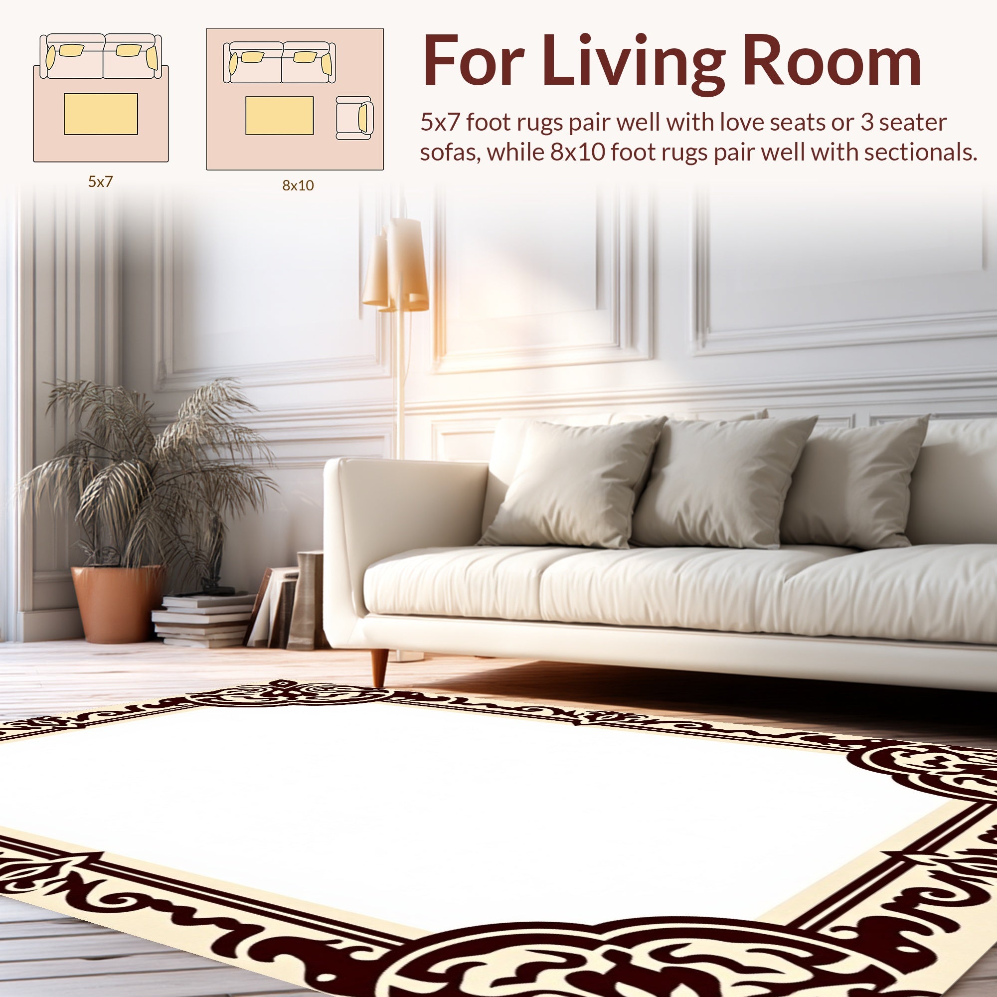 Elegant Dark Brown Scroll Pattern Rug