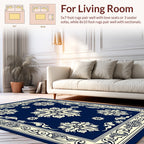 Classic Navy Floral Scroll Pattern Rug