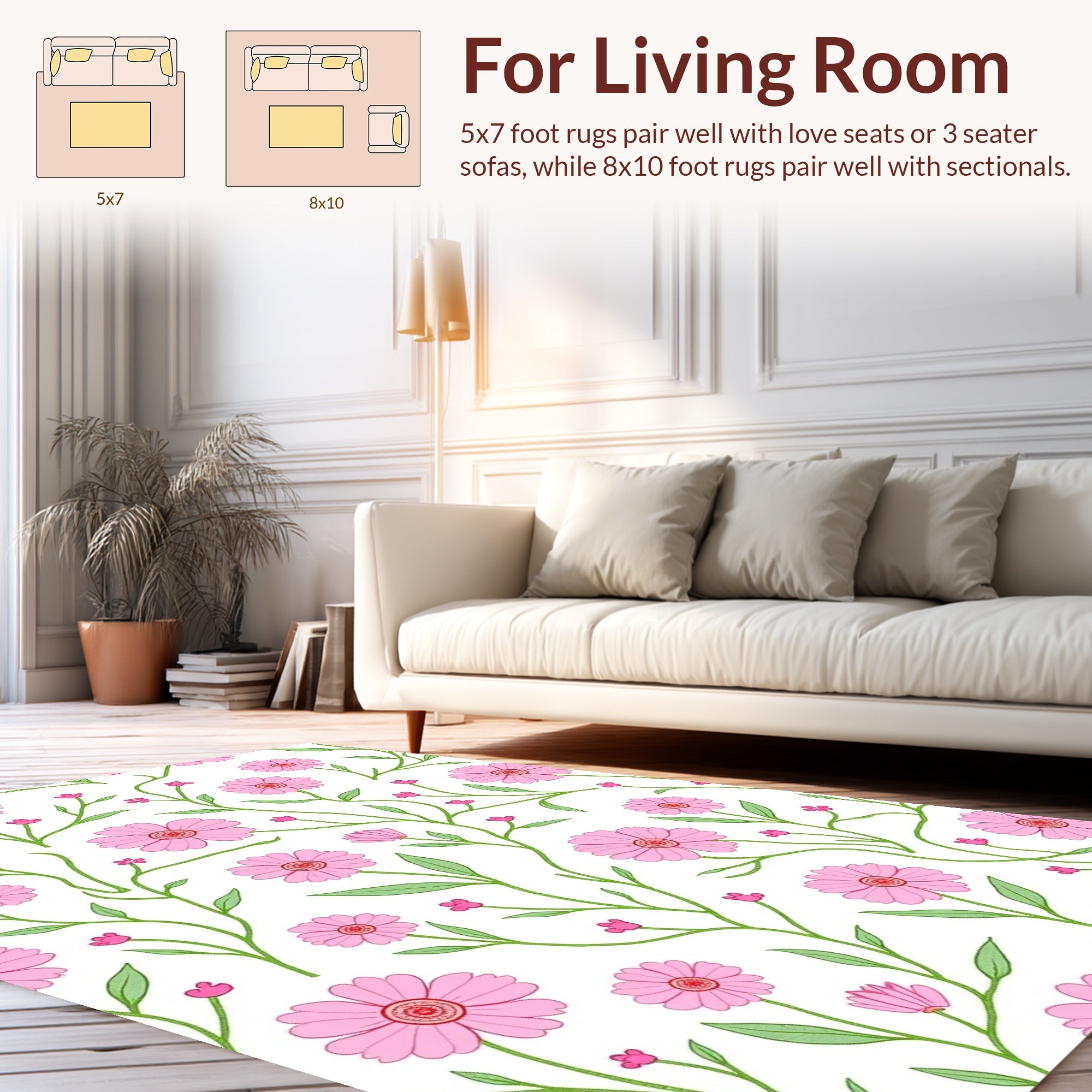 Pink Floral Vine Print Rug