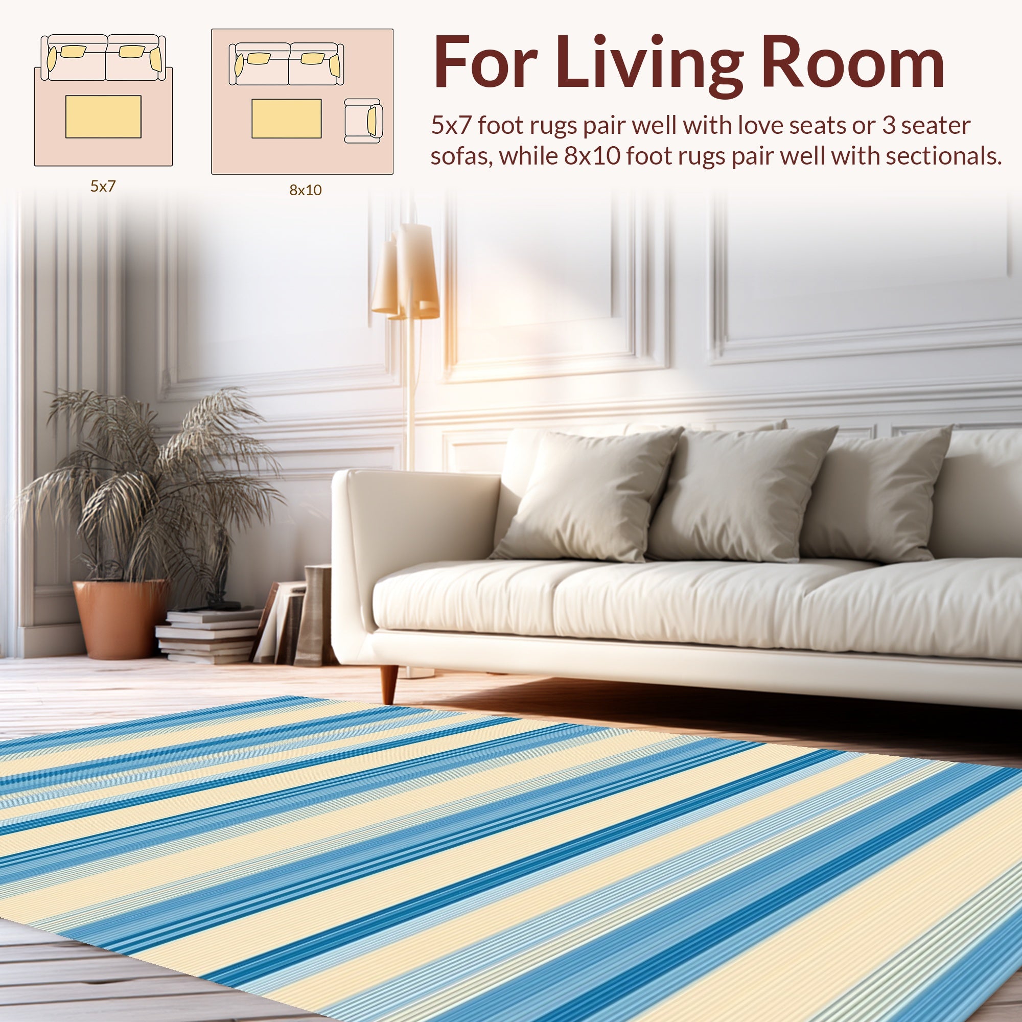 Classic Blue Cream Striped Pattern Rug