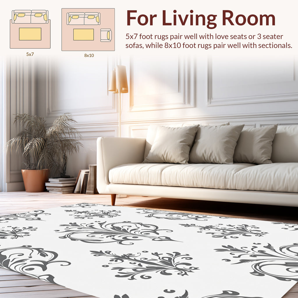 Gray Floral Symmetry Pattern Rug