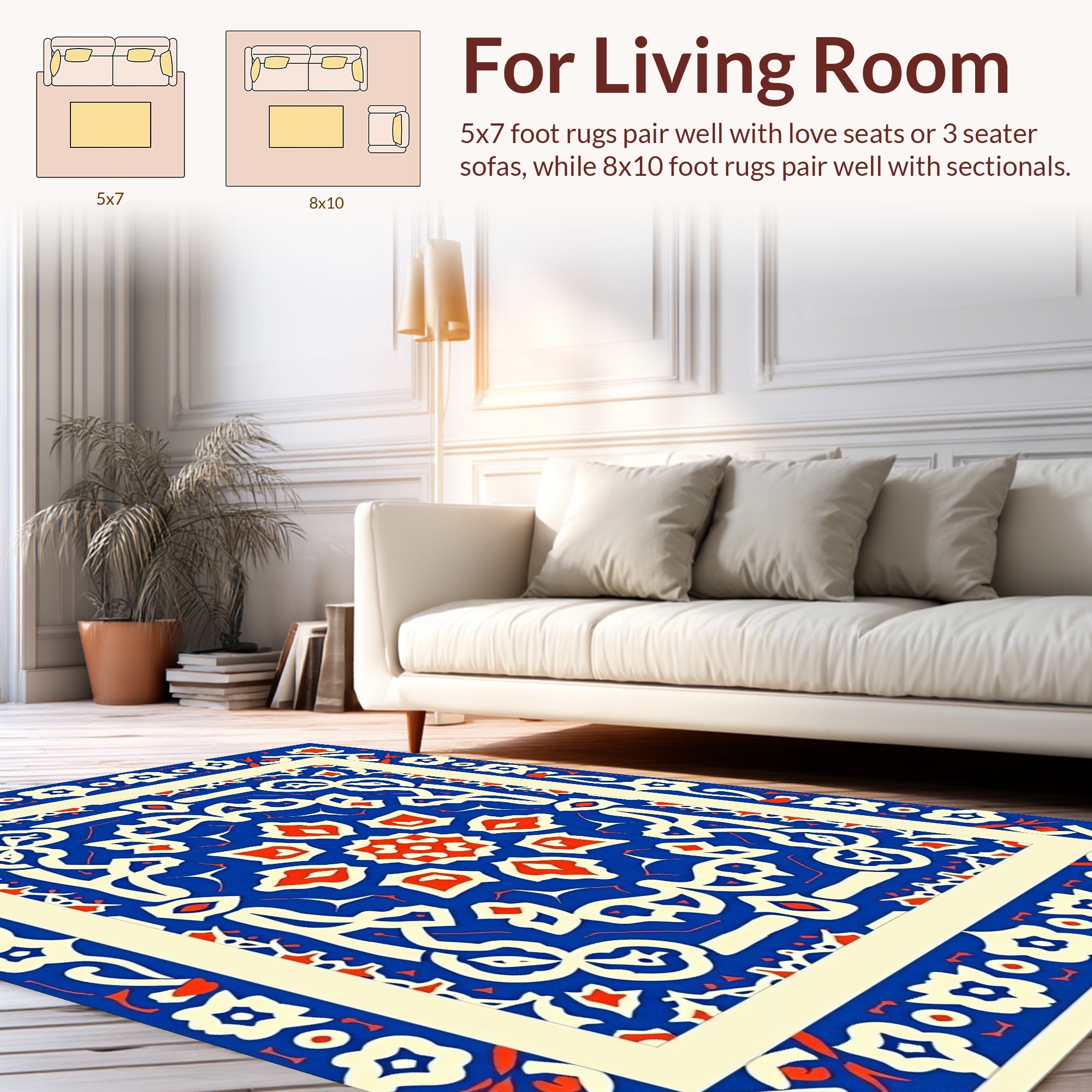 Intricate Blue Red Floral Medallion Rug