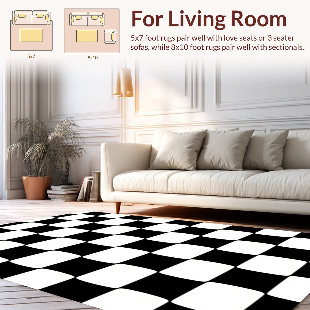 Black and White Soft Checkered Pattern Rug