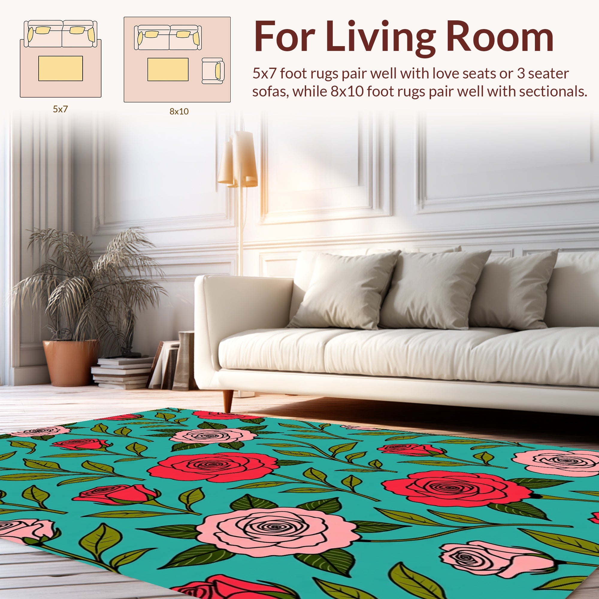 Artistic Red Pink Rose Floral Pattern Rug