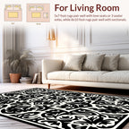 Classic Black And White Floral Pattern Rug