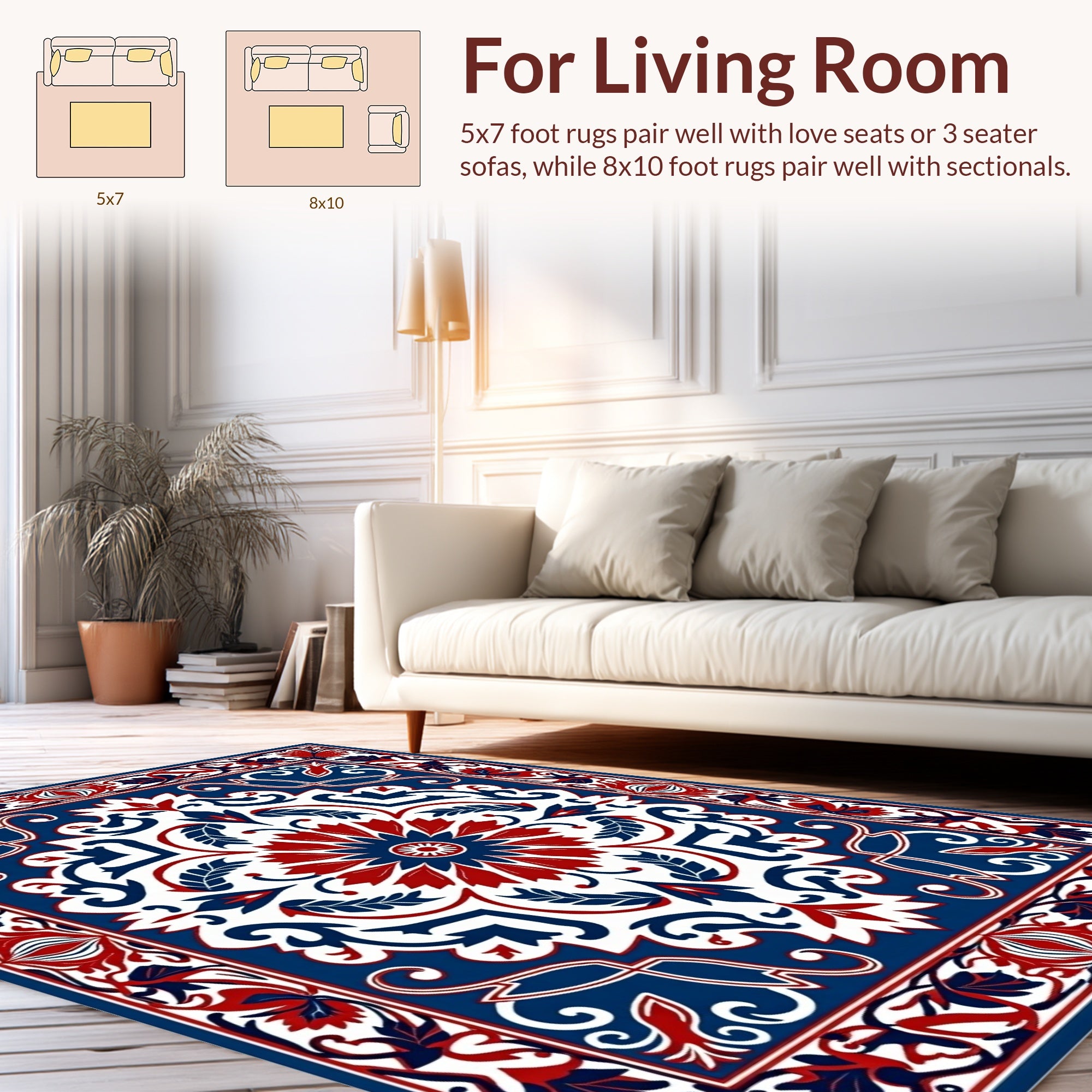 Classic Floral Medallion Red Blue Rug