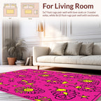 Whimsical Pink Yellow Floral Star Design Rug