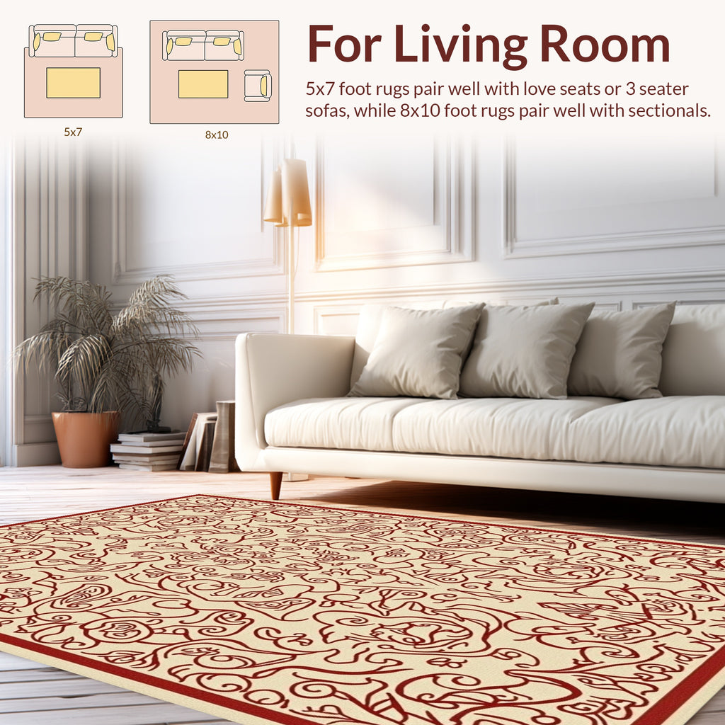 Ornate Red Vines Floral Medallion Rug
