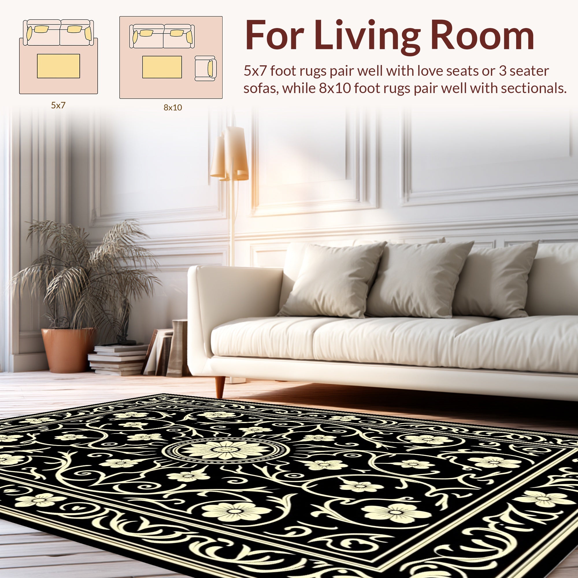 Elegant Floral Scroll Patterned Design Rug