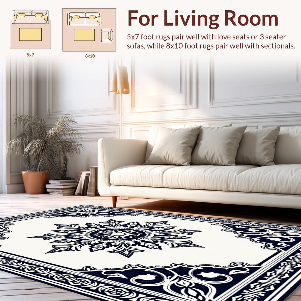 Ornate Floral Medallion Border Design Rug