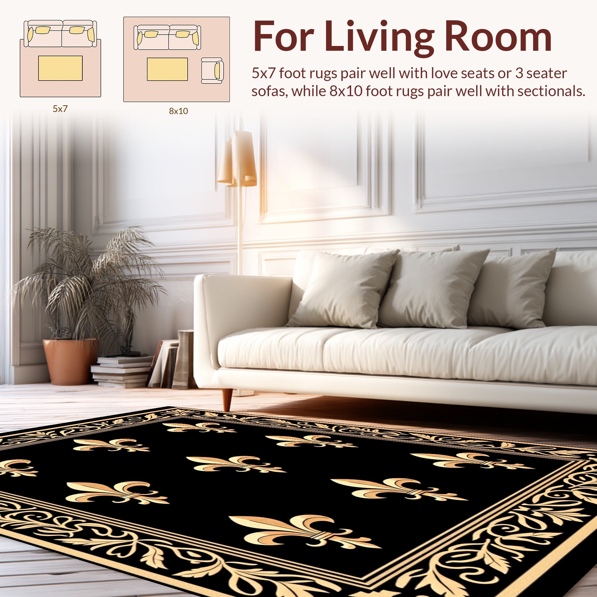 Classic Gold Fleur de Lis Border Rug