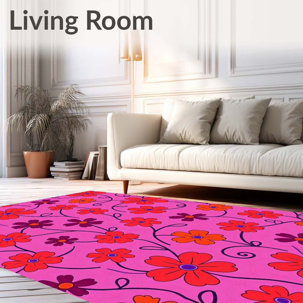 Retro Floral Vine Pink Background Rug