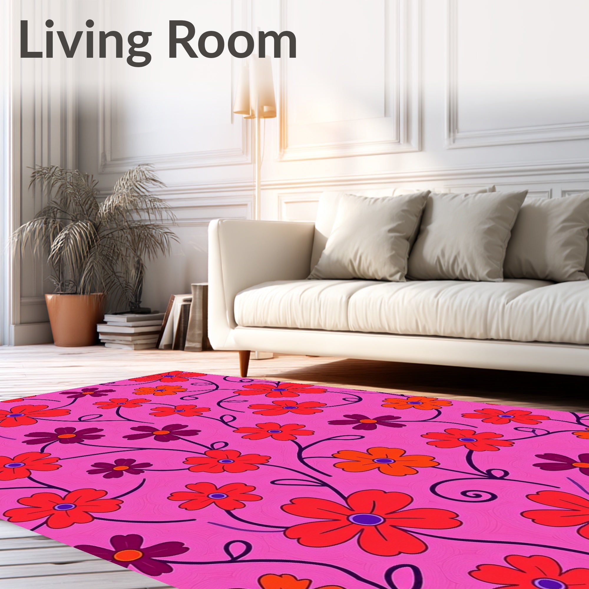Retro Floral Vine Pink Background Rug