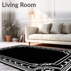 Ornate Black White Floral Frame Rug