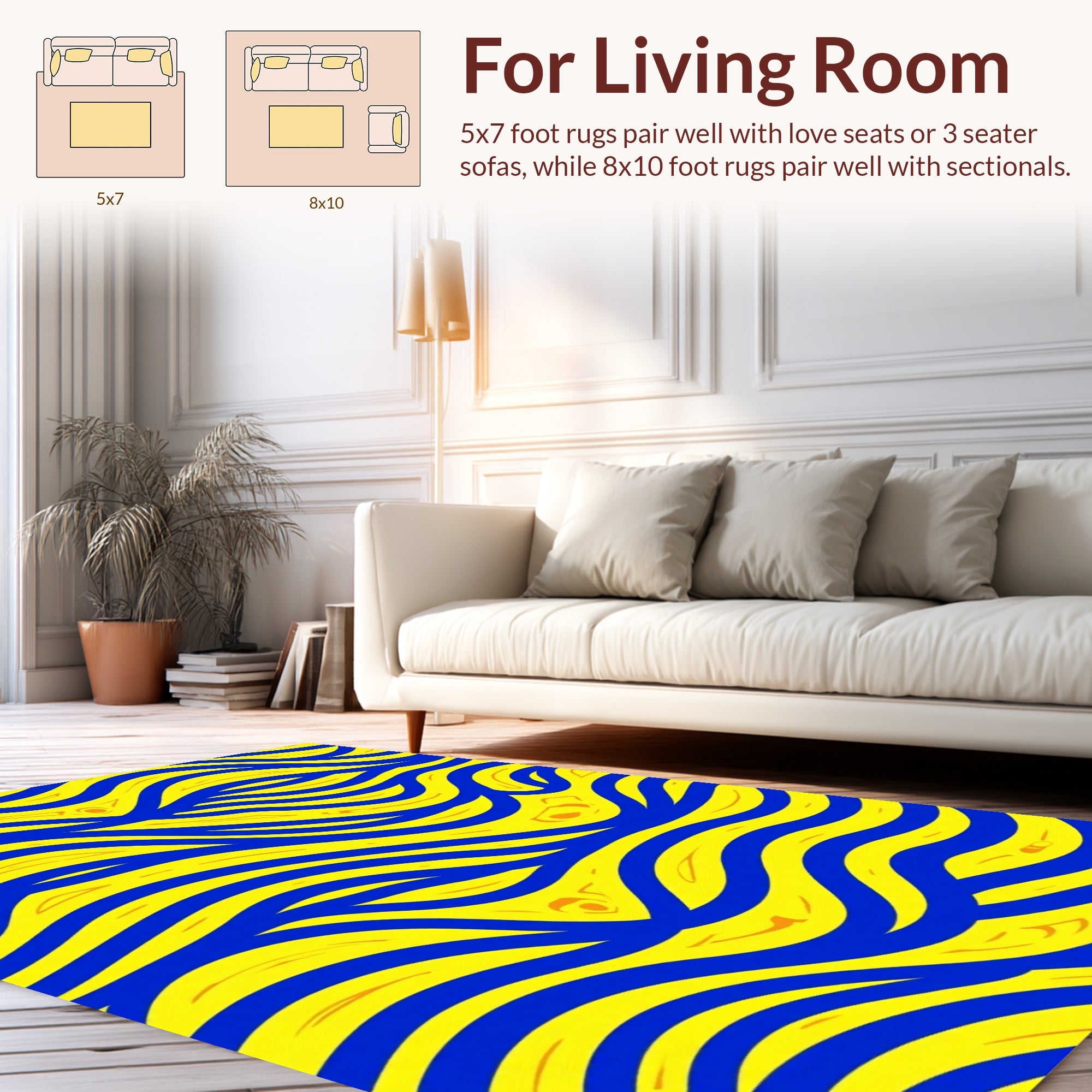 Bold Blue Yellow Wavy Pattern Rug