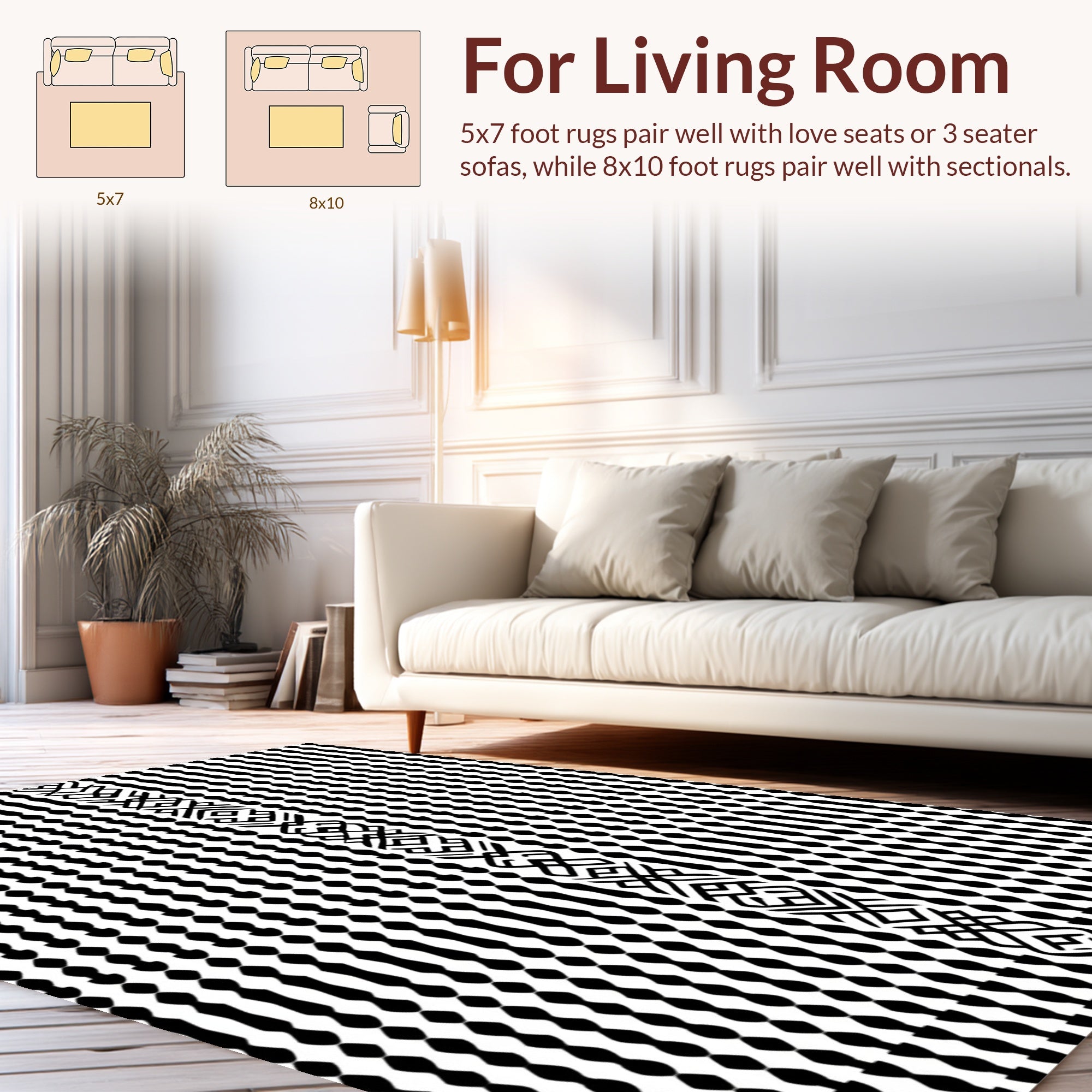 Black White Abstract Geometric Pattern Rug