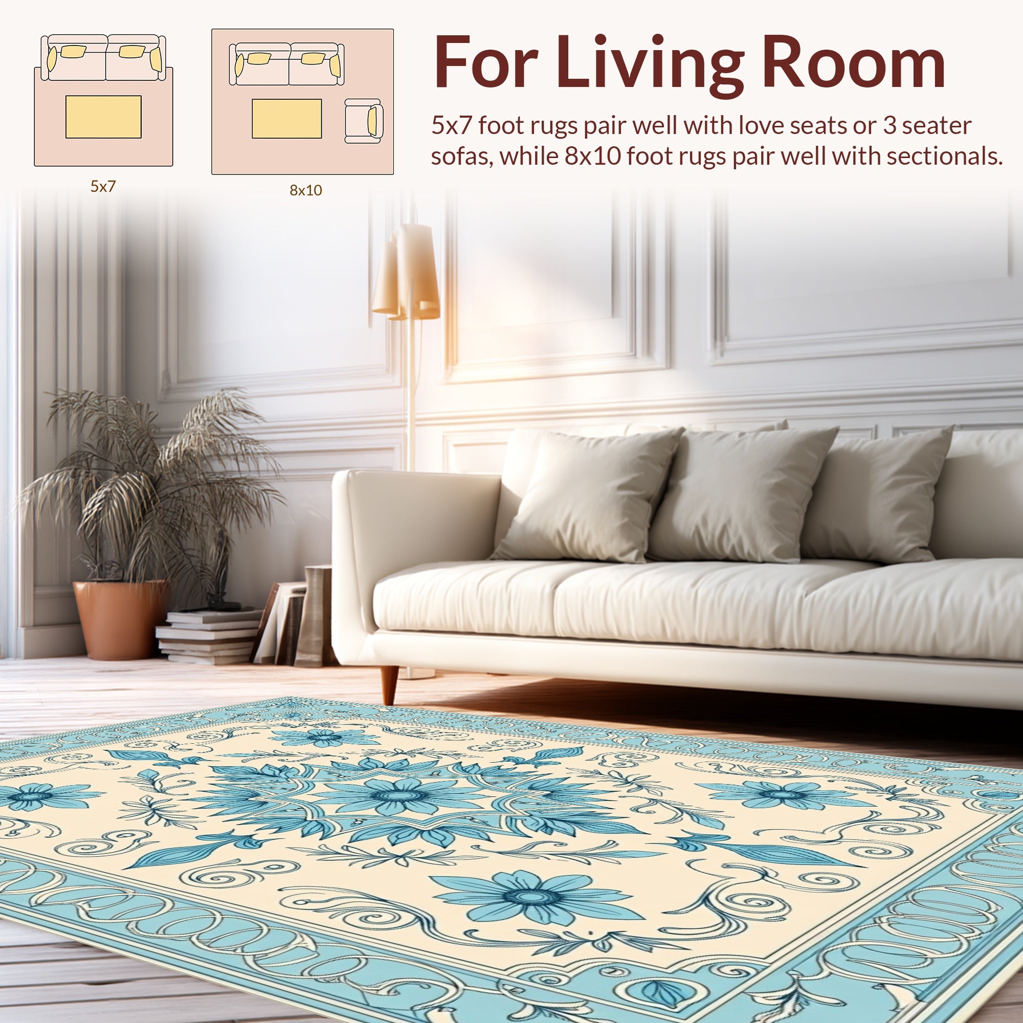 Cerulean Floral Scrollwork Ornament Rug