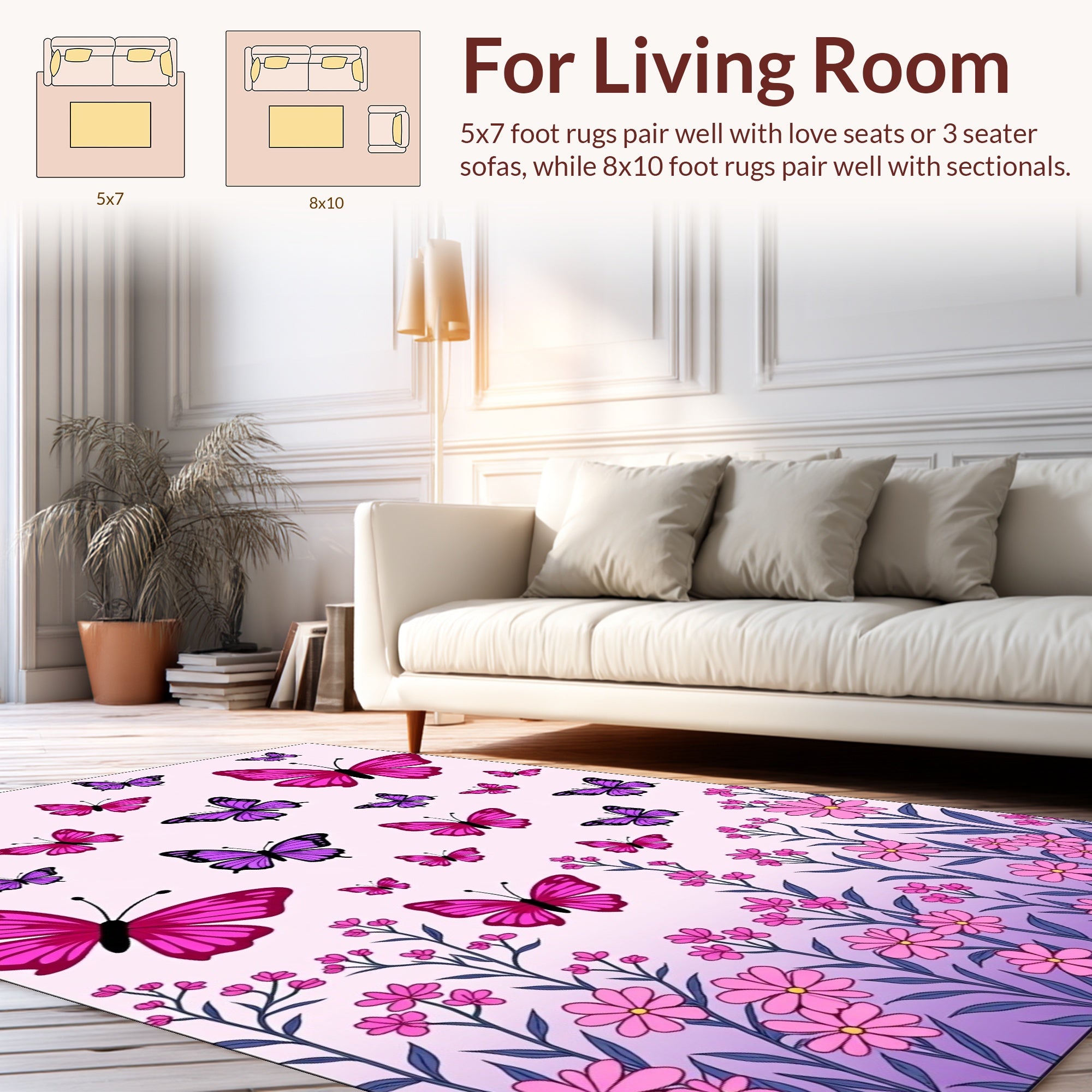 Whimsical Butterflies Flowers Pattern Rug
