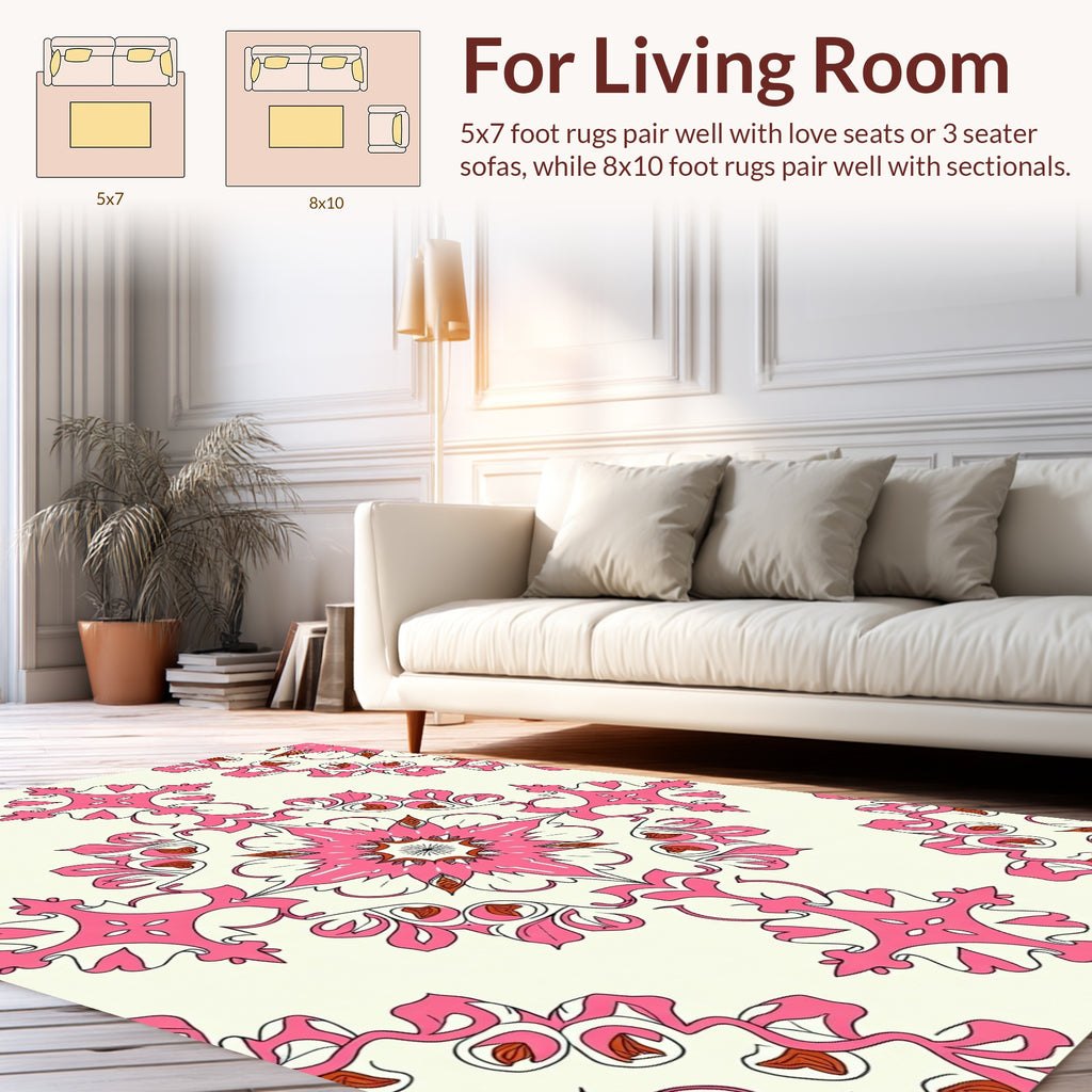 Vibrant Pink Floral Mandala Pattern Rug