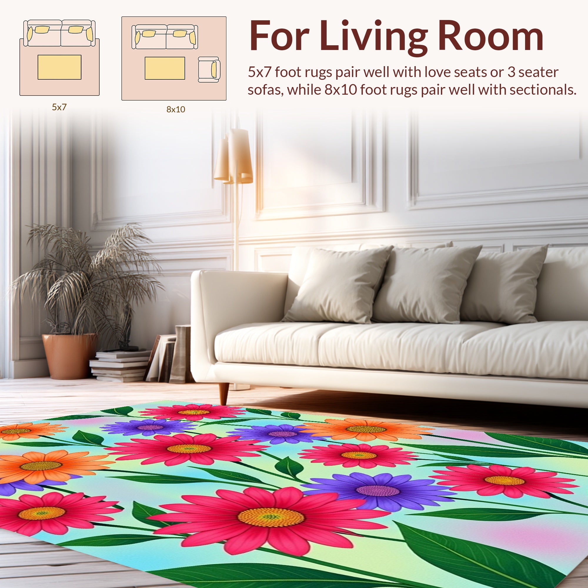 Vibrant Floral Pattern Daisy Rug