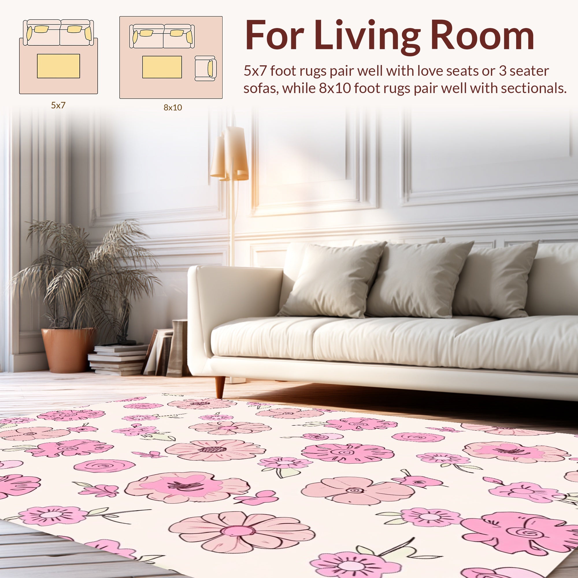 Pink Flower Pattern with Outline Rug