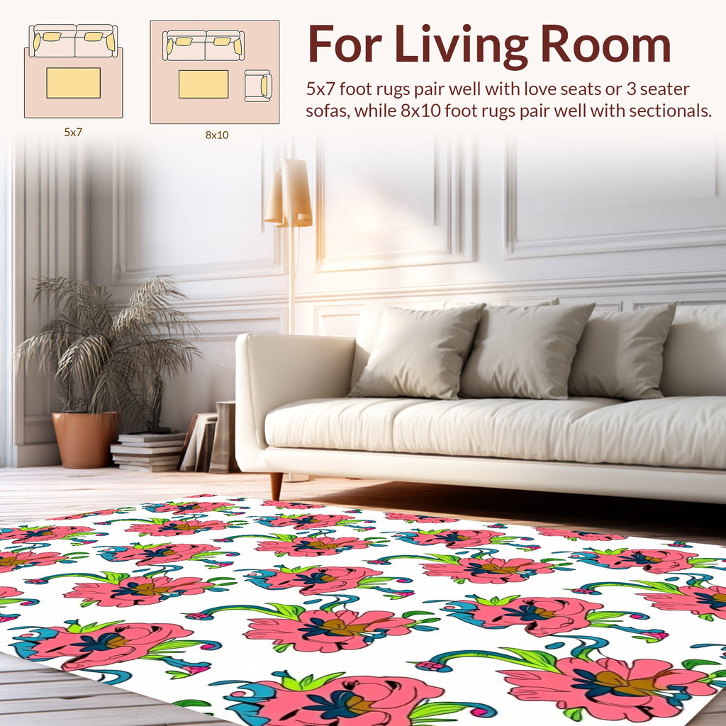 Pink Floral Swirl Pattern Design Rug