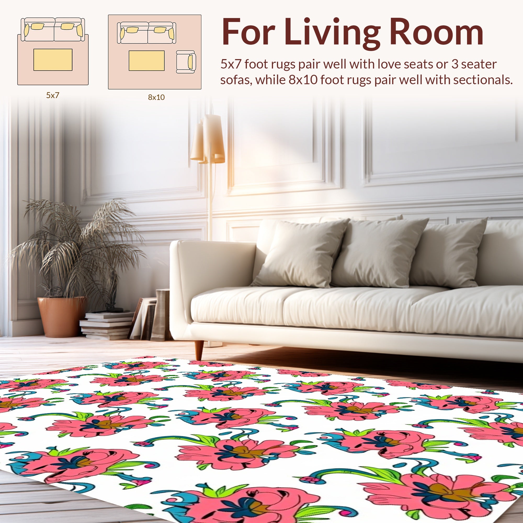 Pink Floral Swirl Pattern Design Rug