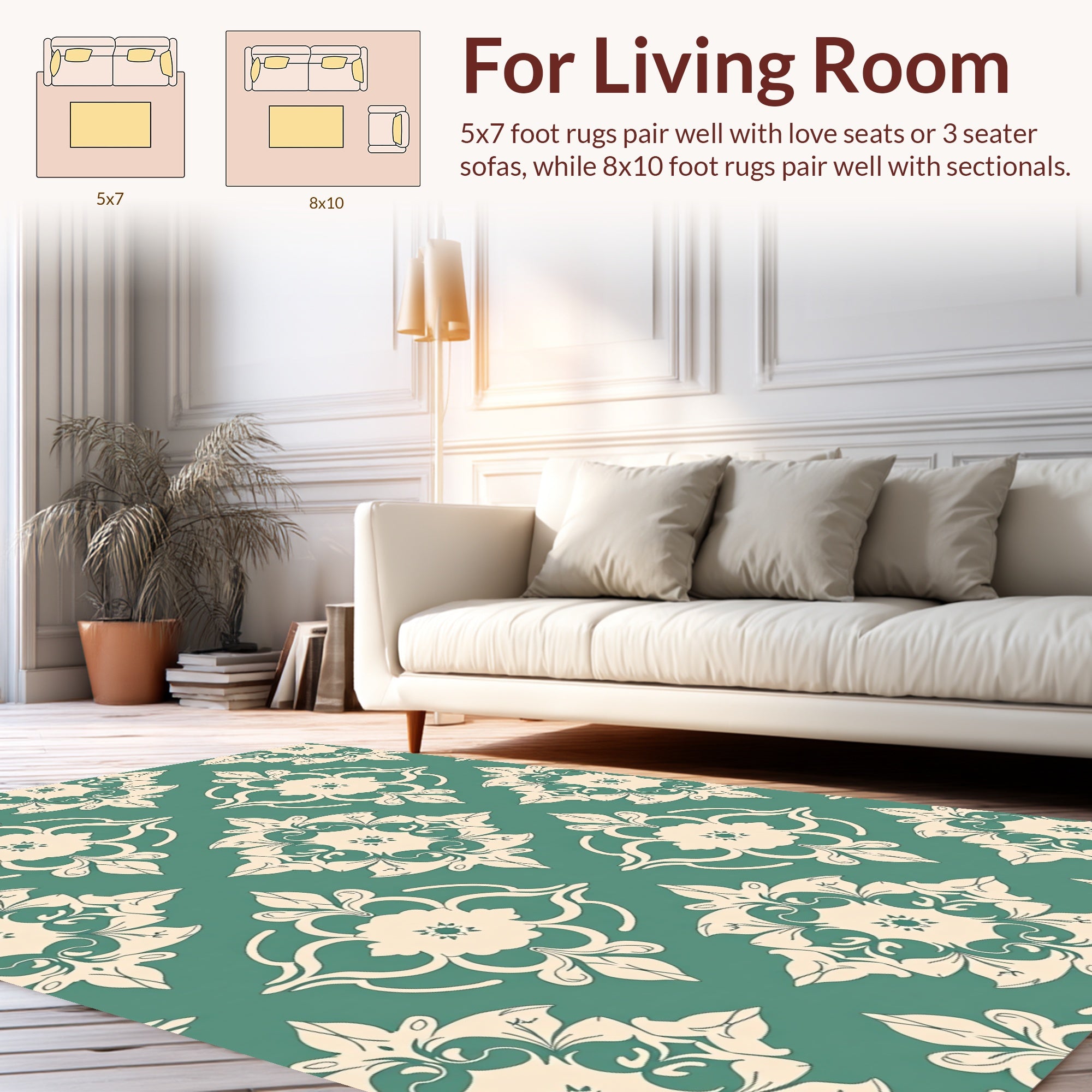 Damask Floral Pattern With Scrollwork Rug