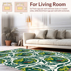 Whimsical Green Yellow Bird Floral Circles Rug
