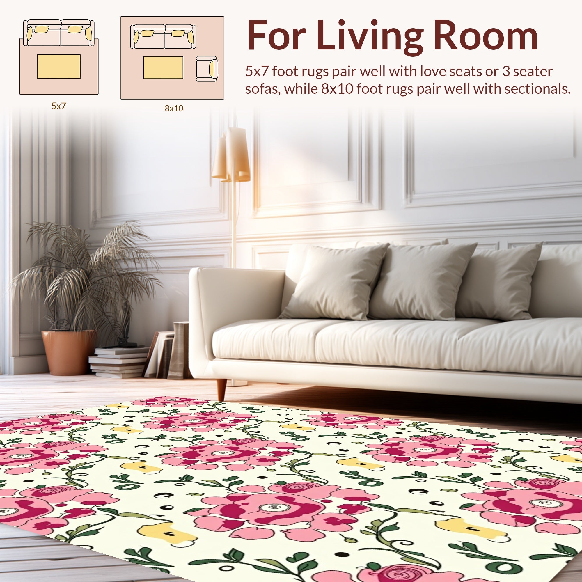 Pink Floral Vines Whimsical Pattern Rug