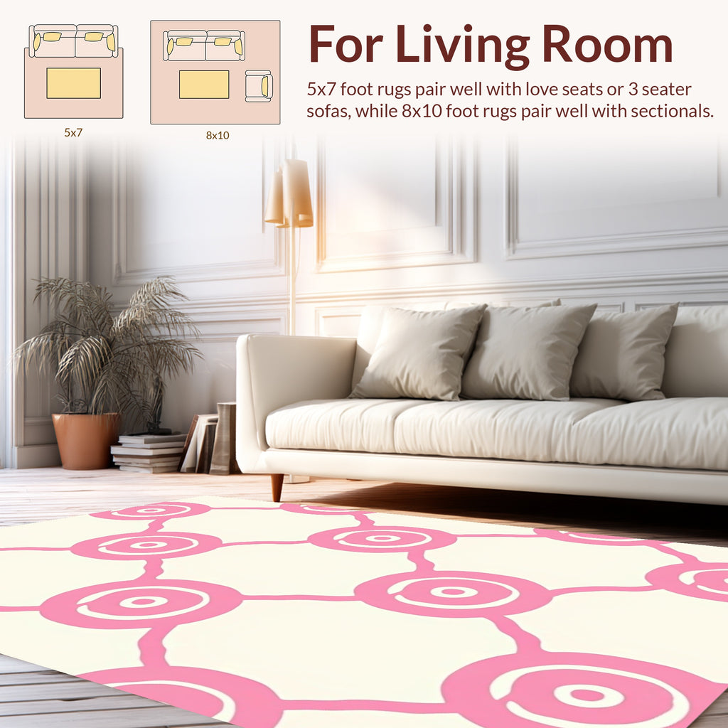 Pink Nested Circles Grid Design Rug