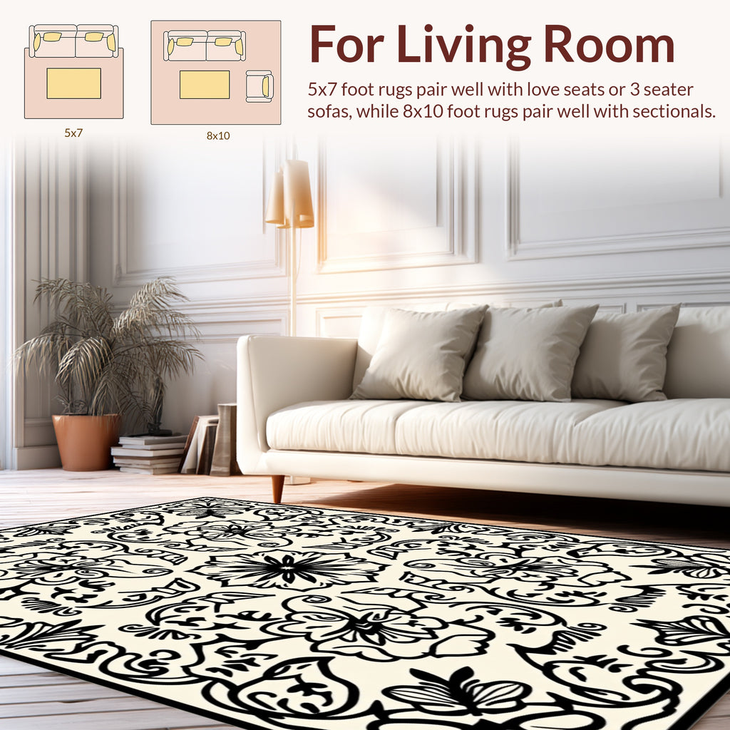 Floral Vine Scrollwork Pattern Rug