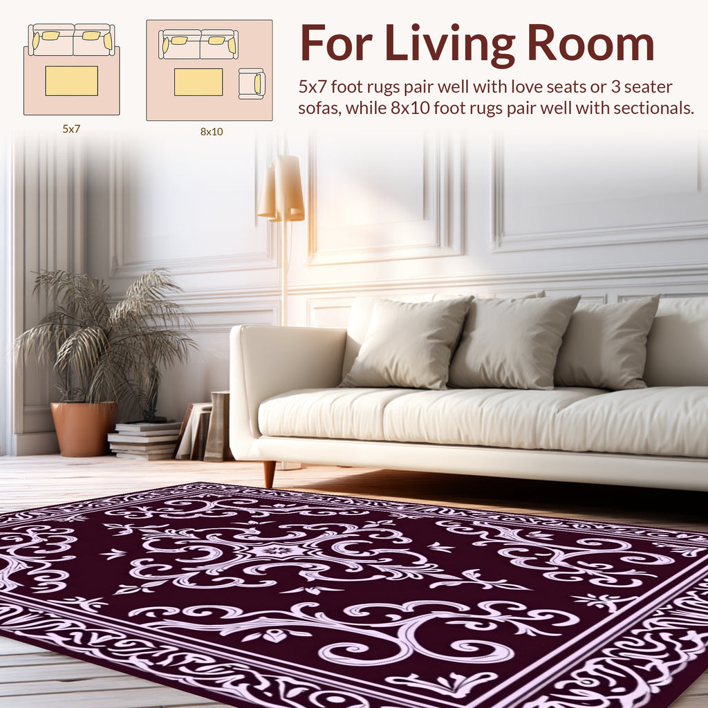 Ornate Floral Scrollwork Damask Pattern Rug