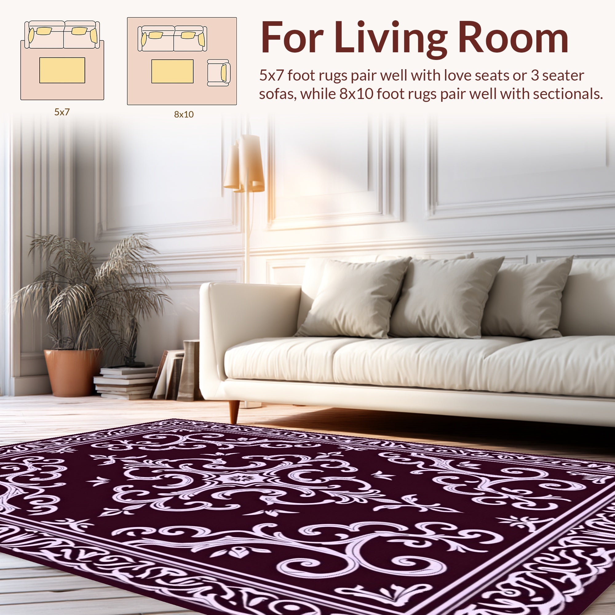 Ornate Floral Scrollwork Damask Pattern Rug