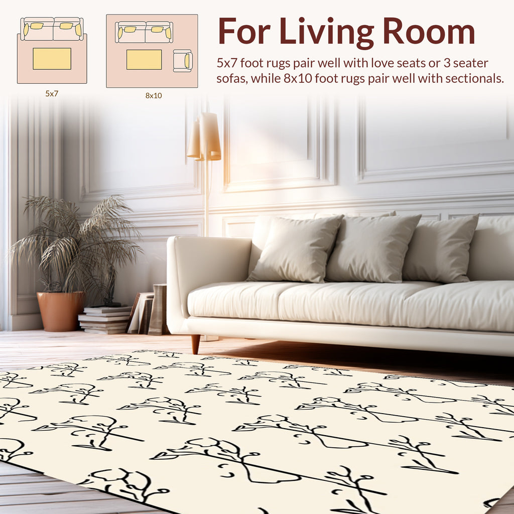 Minimalist Botanical Outline Pattern Rug