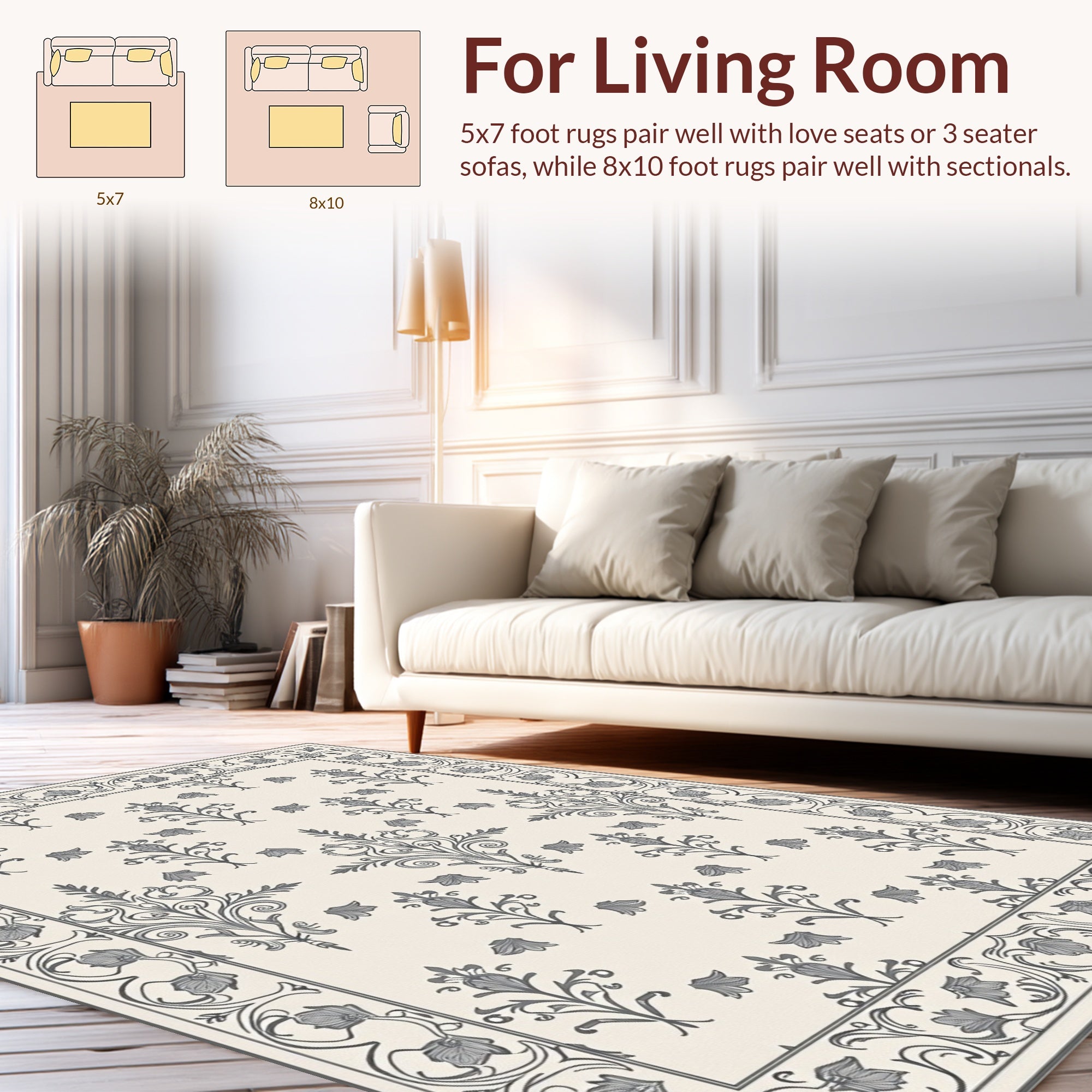 Elegant Floral Scroll Pattern Design Rug