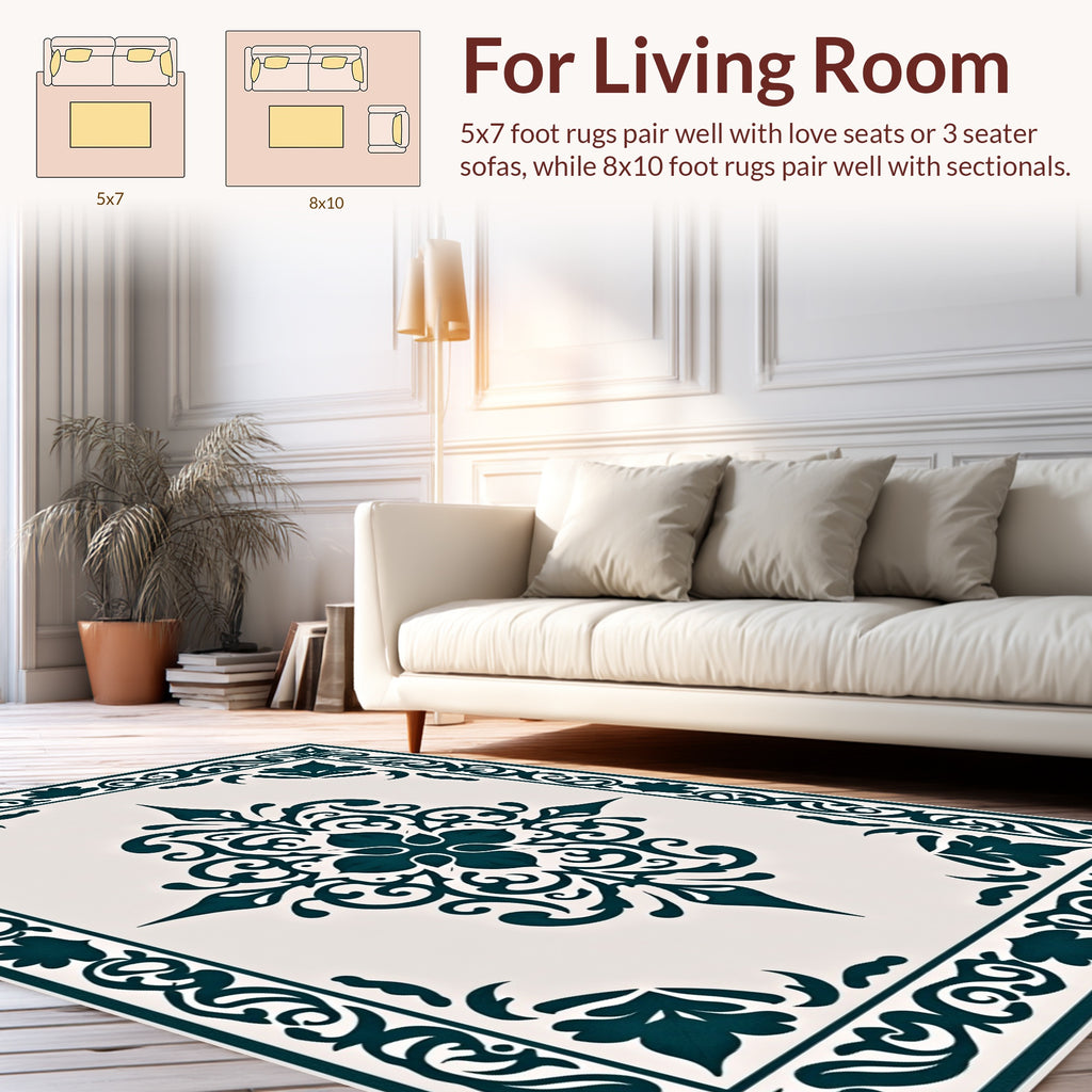 Elegant Teal Scrollwork Medallion Rug
