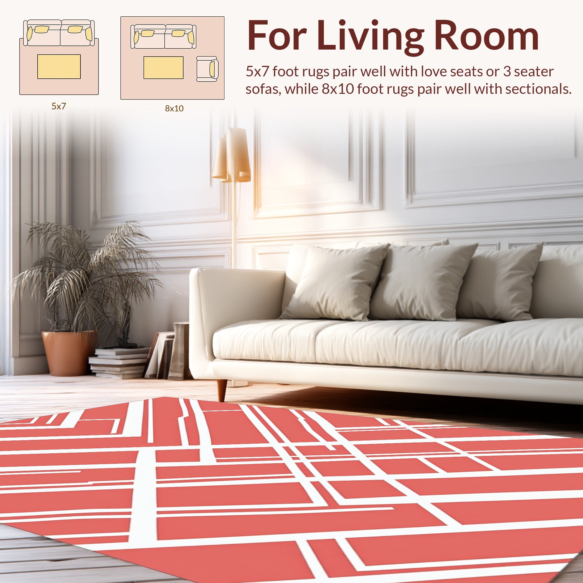 Coral Abstract Geometric Stripe Pattern Rug