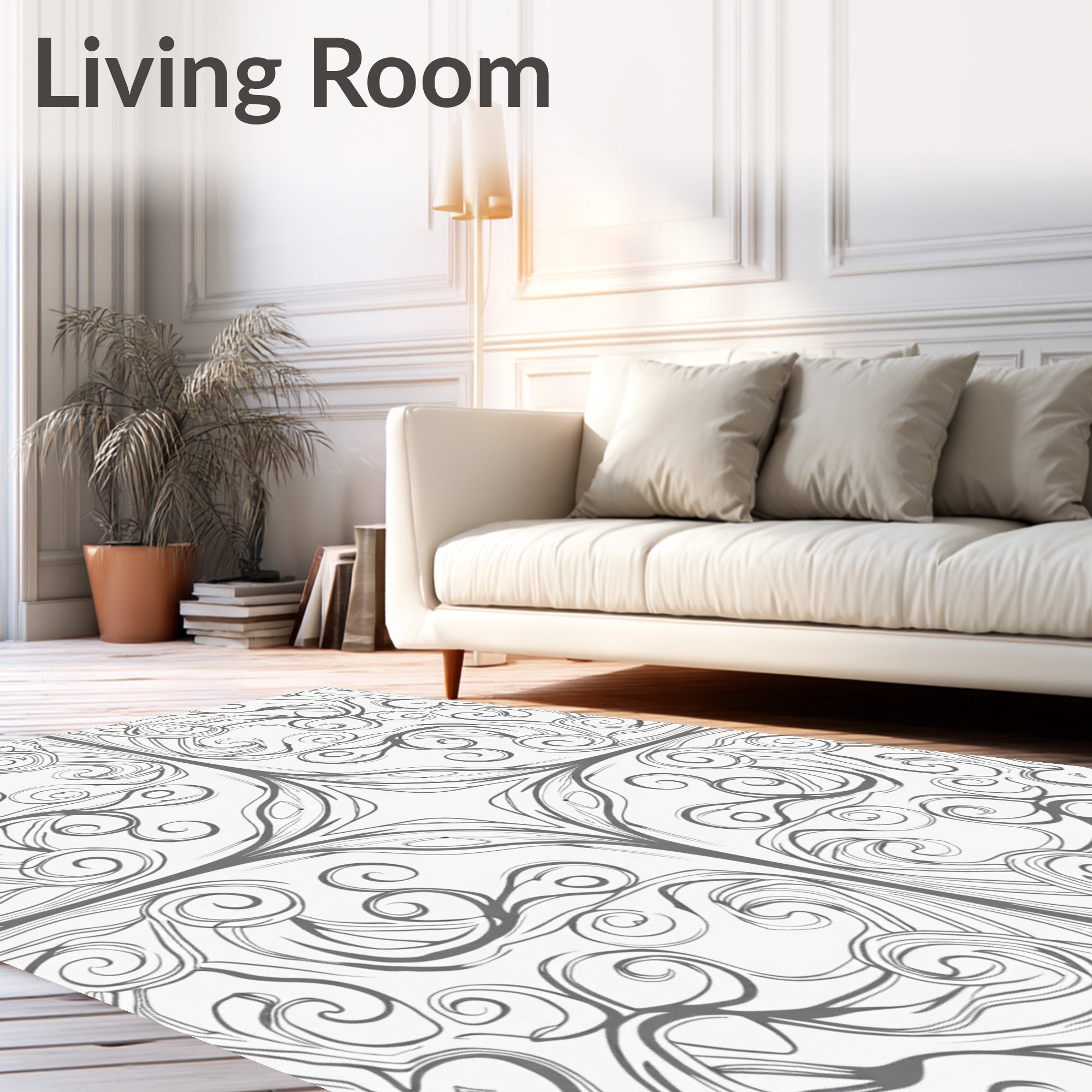 Elegant Swirl Floral Line Art Design Rug