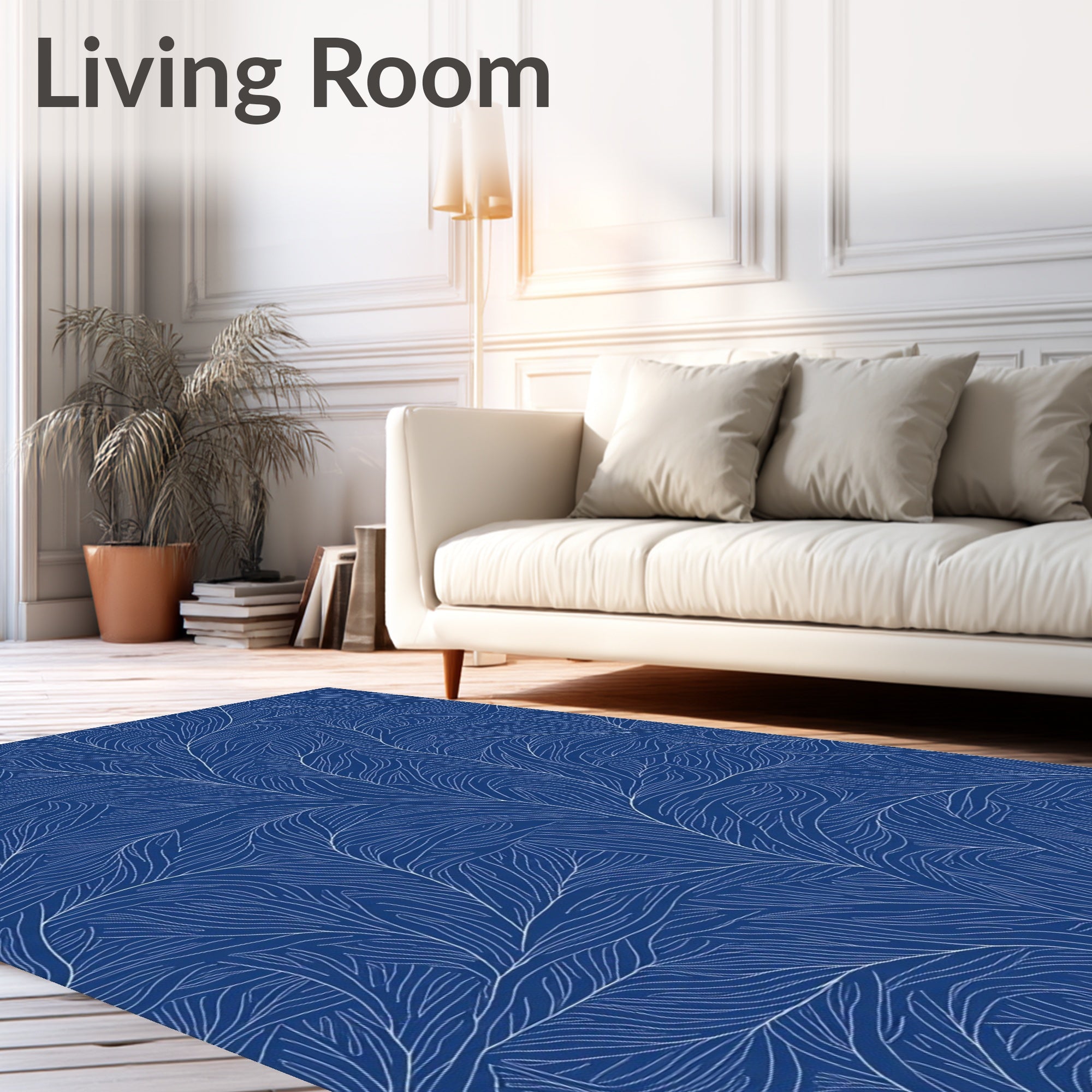Deep Blue Branching Organic Lines Rug