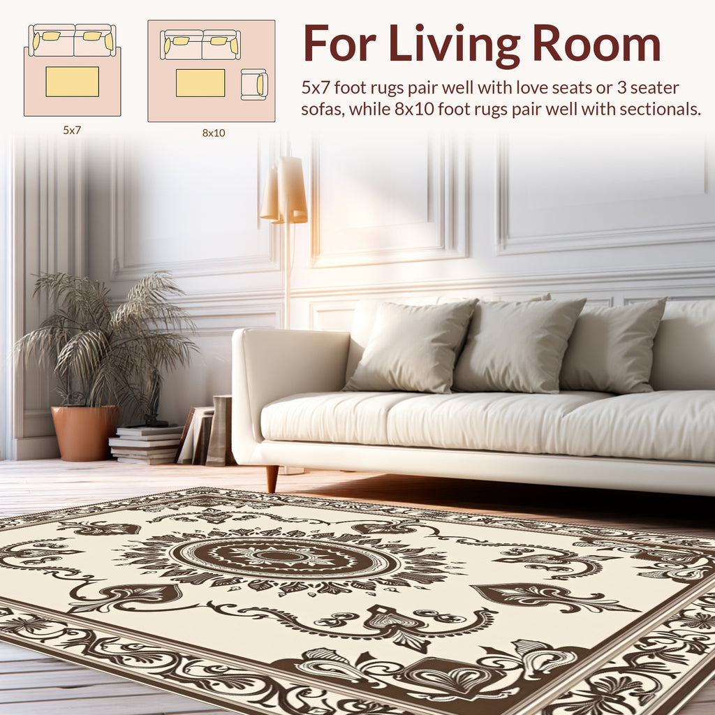 Classic Floral Scroll Border Medallion Rug