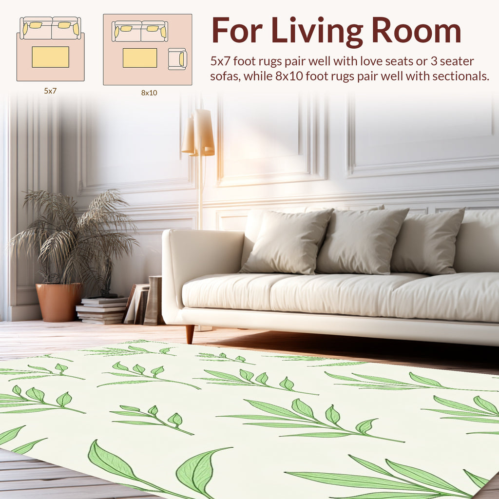 Green Leafy Botanical Pattern Rug