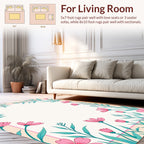 Pink Floral Branches Botanical Border Rug