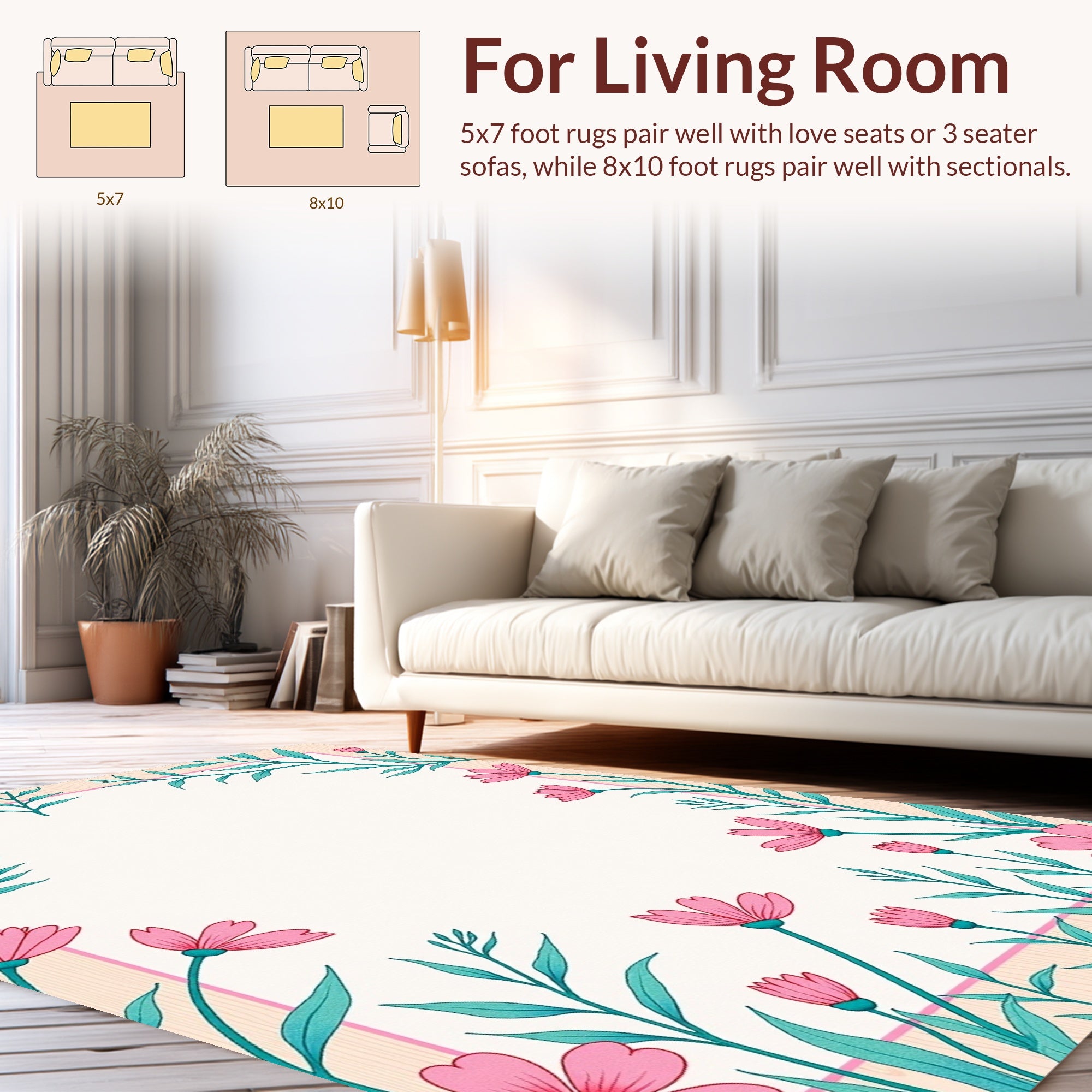 Pink Floral Branches Botanical Border Rug